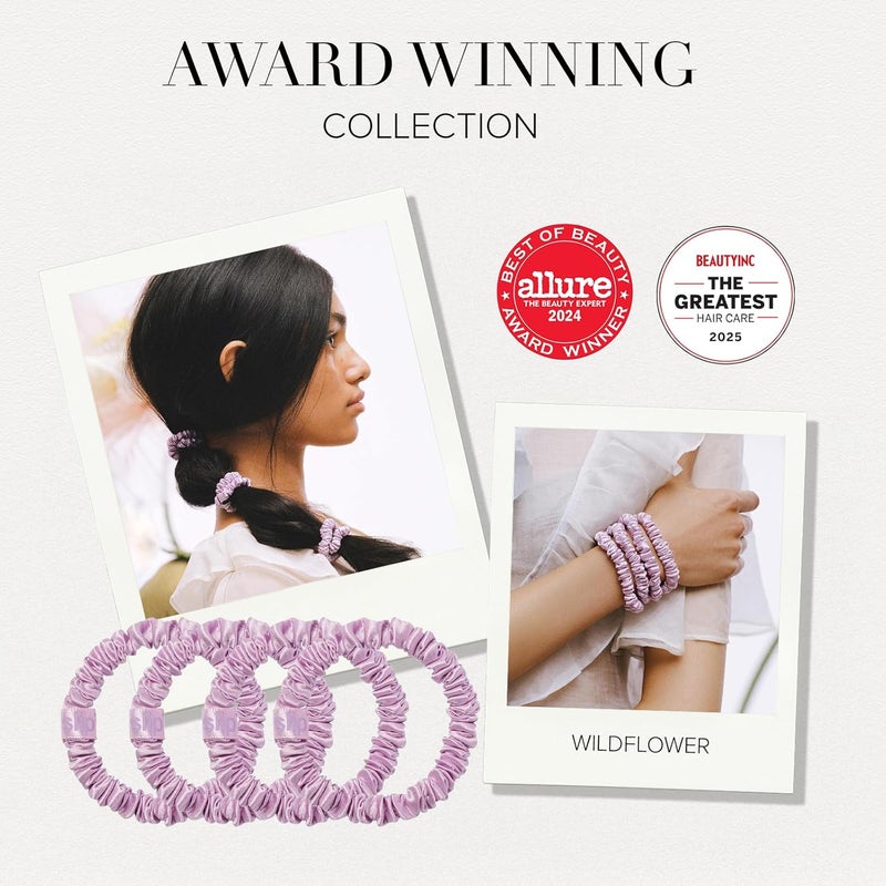 SLIP Skinny Scrunchies: Anti-Crease, Anti-Breakage Slipsilk™ Design Protects Delicate Hair | Includes 4 Pure Silk Scrunchies, Wildflower - Image 2